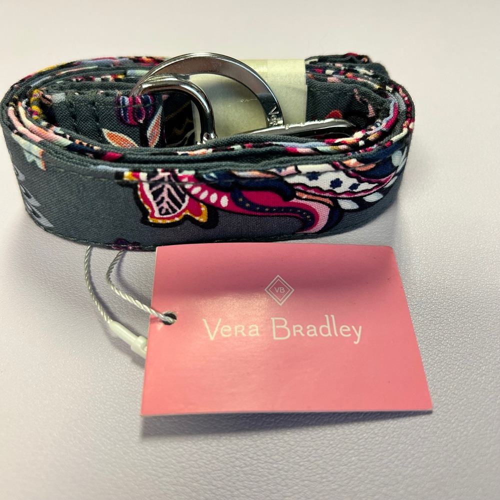 Vera Bradley Wide Lanyard Felicity Paisley Gray Pink Floral ID Badge Holder NEW